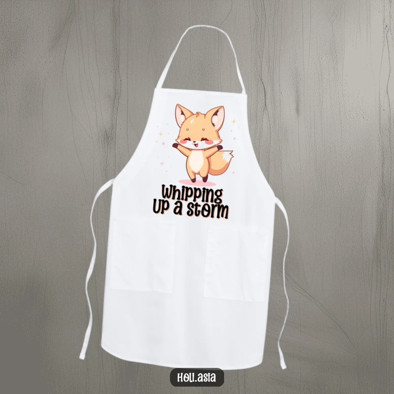 Funny Apron: A happy fox cub dances with a scattering of iridescent powder, ready for a fun and magical culinary experience.