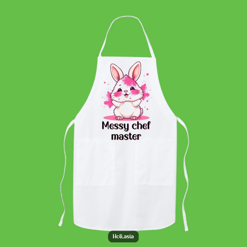 Funny Bunny Apron: Pink Powder Holi Kitchen Fun, Perfect Gift