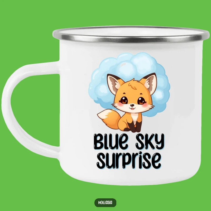 Funny Fox Camping Mug: Blue Cloud Peek, Outdoor Delight, Gift