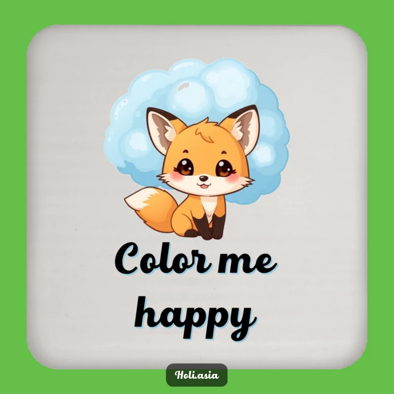 Funny Fox Coaster: Blue Cloud Peek, Protect Tables with Delight, Gift