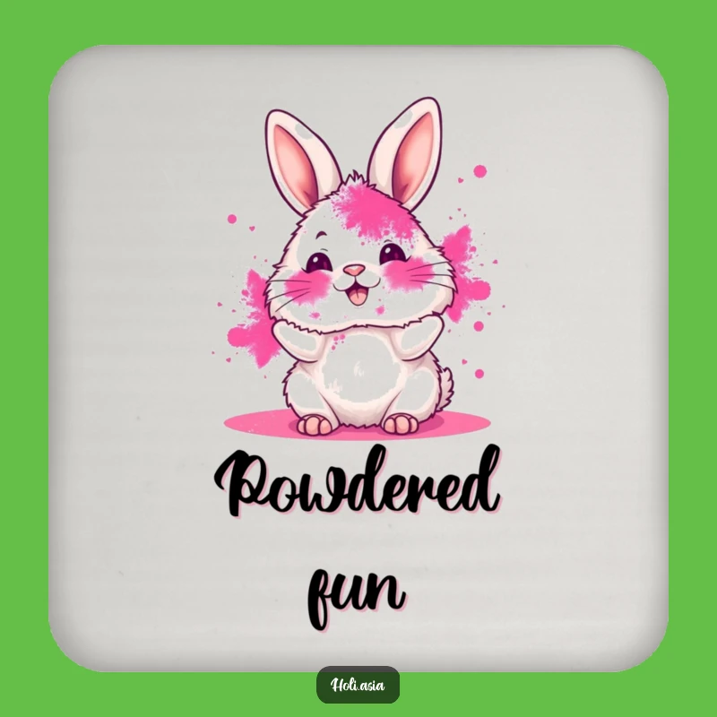 Funny Bunny Coaster: Pink Powder Holi, Protect Tables with Color, Gift