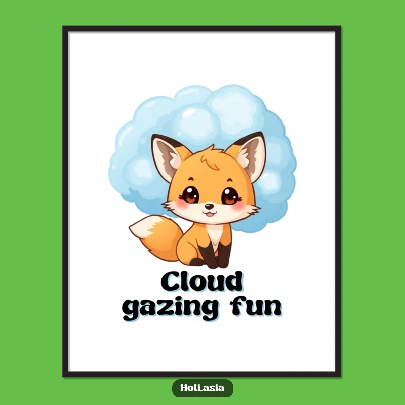Funny Fox Poster: Blue Cloud Peek Art, Delightful Surprise Gift