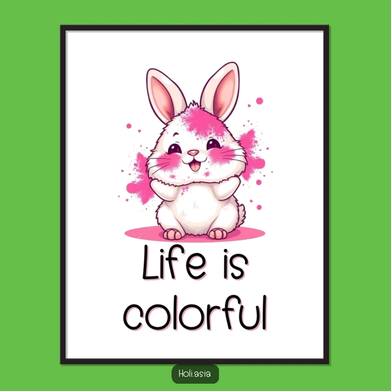 Funny Bunny Poster: Pink Powder Holi Art, Joyful Color Toss Gift