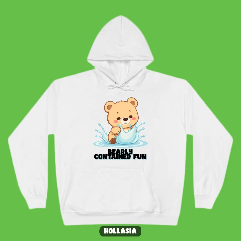 Funny Bear Cub Splash Hoodie: Cozy & Playful Dodging, Perfect Gift!