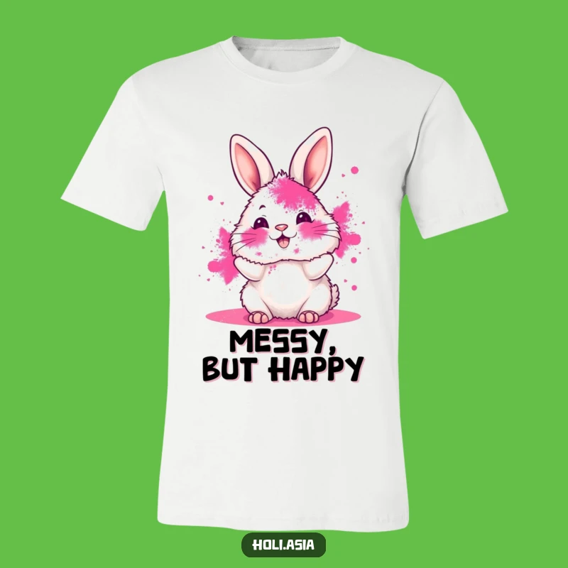Funny Bunny Holi T-Shirt: Pink Powder Face, Joyful Color Toss, Great Gift