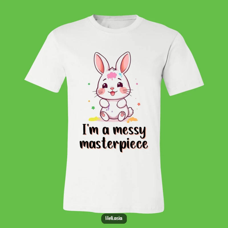 Funny Bunny Powder Artist T-Shirt: Gleeful Messy Painter, Hilarious Gift for Her!