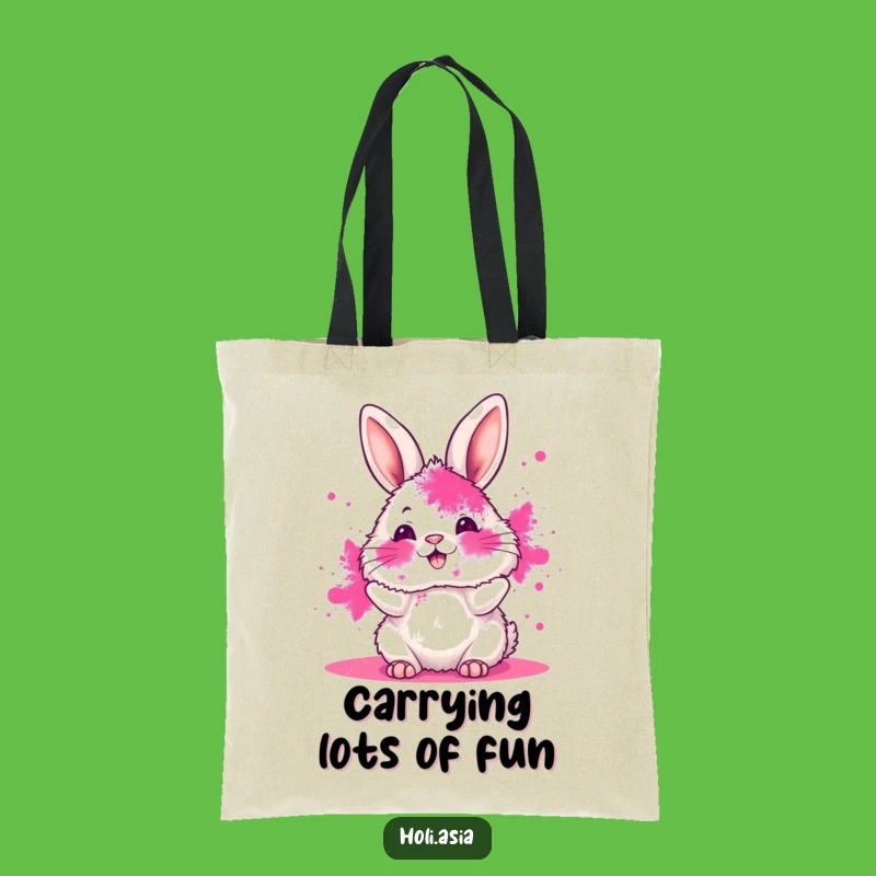 Funny Bunny Tote Bag: Pink Powder Holi, Joyful Color Toss Gift