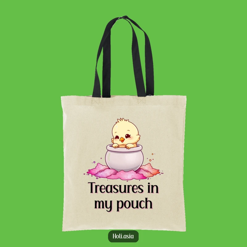 Funny Chick Powder Pot Tote Bag: Playful Style, Shimmering Fun, Perfect Gift!