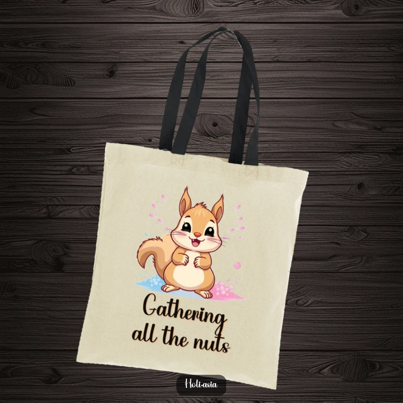 Funny Tote Bag: A cheerful squirrel joyfully throws streams of vibrant powder with its paws in an explosion of color.